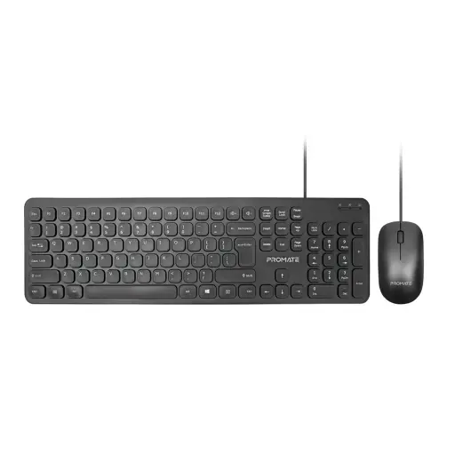 Promate Combo-CM4 ErgoComfort Wired Keyboard with Media Keys and 2400 DPI Mouse
